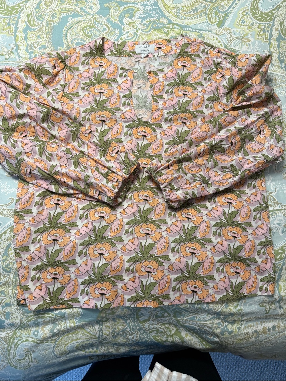 J. Crew Peach and Pink Floral Cotton Tunic